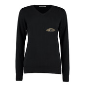 Knitted ladies sweater with society logo embroidered to the left breast