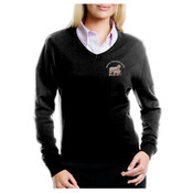Knitted ladies sweater with society logo embroidered to the left breast